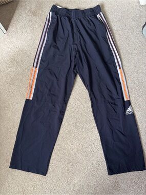 Adidas Track Pants Navy 3 Stripe Athletic Joggers Size L Orange Purple Stripe